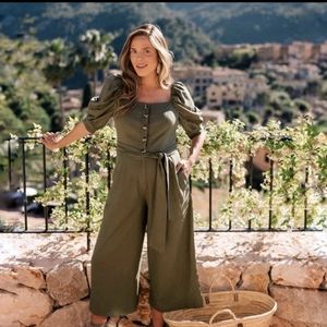NEW Gal Meets Glam Sylvie Jumpsuit 6 Petite Olive Green